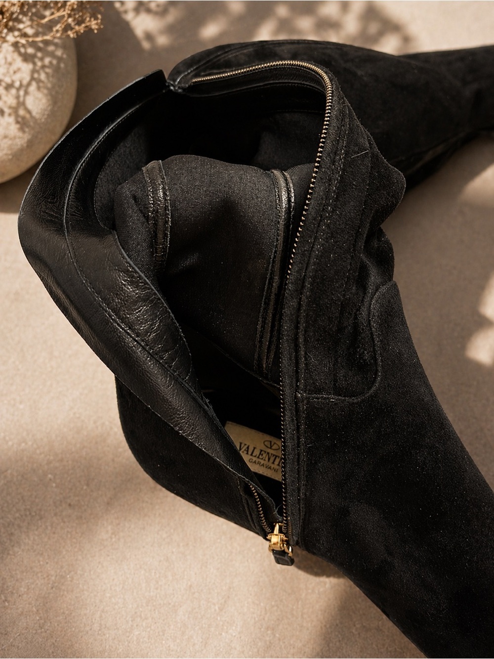 Valentino Garavani OTK Boots Black Stretch Suede Gold Heel 39 / US 8–8.5 NWT - Picture 3 of 10